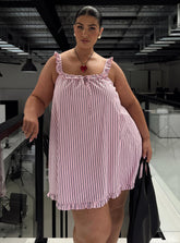 Zalina Babydoll Mini Dress Pink Stripe Curve