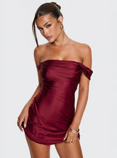 Zabbarra Off The Shoulder Mini Dress Burgundy