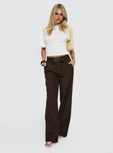 Wylma Belt Detail Tailored Pants Chocolate