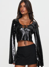 Zenobia Long Sleeve Sequin Top Black