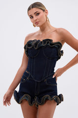 SOMETHING DIFFERENT DENIM CORSET WITH ZIPPER DETAIL