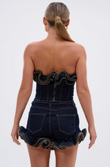 SOMETHING DIFFERENT DENIM CORSET WITH ZIPPER DETAIL