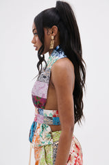 MIXED FEELINGS BROCADE HALTER BLOUSE