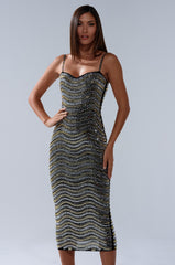 SHINE ON RHINESTONE MIDI DRESS