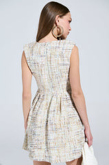JUST A GIRL TWEED MINI DRESS IN WHITE