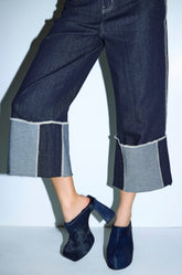 AZALEA WANG GOLDING NAVY PONY HAIR CHUNKY PUMP