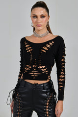 RIP ME OUT DISTRESSED LONG SLEEVE TOP