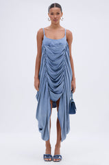 SMOOTH OPERATOR RUCHED MIDI DRESS IN DENIM
