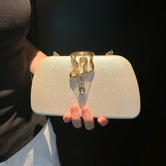 Elegant White Evening Clutch – Gold Snake Clasp Handbag for Women