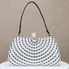 Pearl-Inlaid Diamond Evening Clutch with Chain Strap for Banquet and Formal Events