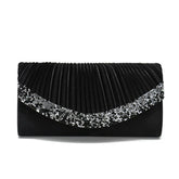 Satin Pleated Rhinestone Evening Clutch for Women – Wedding & Banquet Shoulder Bag