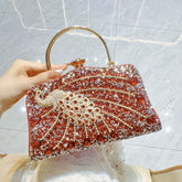 Peacock Rhinestone Evening Handbag for Women – Top Handle and Chain Strap Formal Clutch