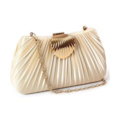 Elegant Satin Pleated Evening Clutch Bag with Buckle for Wedding and Banquet
