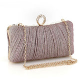 Elegant Pleated Glitter Evening Clutch – Ring Handle Formal Party Bag for Women (Multiple Colors)