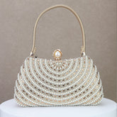 Pearl-Inlaid Diamond Evening Clutch with Chain Strap for Banquet and Formal Events