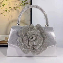 European and American Style Diamond Rose Handbag - Elegant Evening Bag with Crystal Detailing