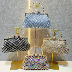 Rhinestone Evening Handbag for Women – Top Handle and Chain Strap Formal Clutch