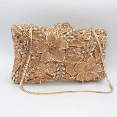 Floral Rhinestone Evening Clutch for Women – Bridal Wedding & Banquet Handbag