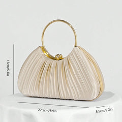 Elegant Pleated Evening Bag – Gold Ring Handle Clutch for Women