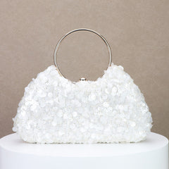 Rhinestone Beaded Evening Clutch with Ring Detail for Dinner and Banquet