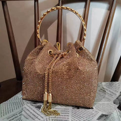 2025 High-End Pink Rainbow Diamond Evening Bag - Rhinestone Crossbody Handbag for Women