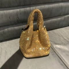 Rhinestone Bucket Bag for Women – Chain Strap Shoulder & Crossbody Handbag
