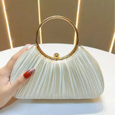 Women's Pleated Evening Handbag – Party Dress Bag with Ring Detail, Elegant KTV Princess Style