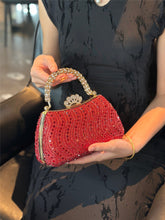 Elegant Pearl and Rhinestone Evening Bag – Beaded Handbag with Crown Handle for Women