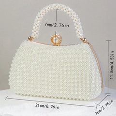 Elegant Beige Pearl Evening Clutch for Dinner Party and Banquet