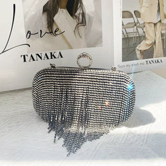 2025 European and American Rhinestone Tassel Dinner Bag - Small Square Handbag for Evening Dress