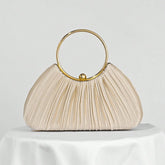 Elegant Pleated Evening Bag – Gold Ring Handle Clutch for Women
