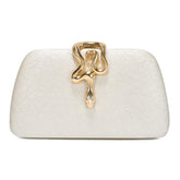 Elegant White Evening Clutch – Gold Snake Clasp Handbag for Women