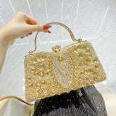 Gold Rhinestone Evening Clutch for Women – Crystal Floral Formal Wedding Handbag