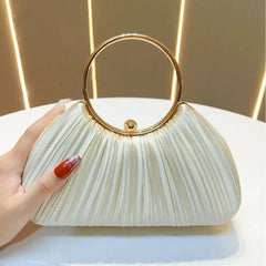 Women's Pleated Evening Handbag – Party Dress Bag with Ring Detail, Elegant KTV Princess Style
