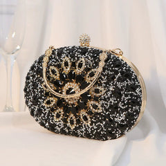 Floral Rhinestone Evening Clutch for Women – Formal Wedding & Banquet Handbag
