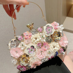 Floral Decorative Evening Handbag – Elegant Crystal and Flower Clutch for Women