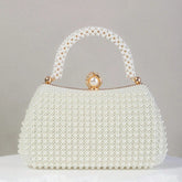 Elegant Beige Pearl Evening Clutch for Dinner Party and Banquet