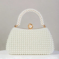 Elegant Beige Pearl Evening Clutch for Dinner Party and Banquet