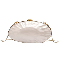 Elegant Pearl White Oval Evening Clutch – Gold Chain Shoulder Bag for Women