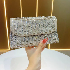 European and American High-End Diamond-Encrusted Small Square Evening Bag – Chain Shoulder and Crossbody Armpit Bag