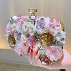 Floral Decorative Evening Handbag – Elegant Crystal and Flower Clutch for Women
