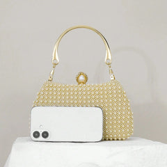 Elegant Pearl Evening Bag with Crossbody Strap for Dinner and Formal Events