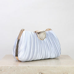 Elegant Satin Pleated Evening Clutch Bag with Buckle for Wedding and Banquet