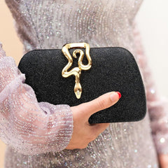 Elegant White Evening Clutch – Gold Snake Clasp Handbag for Women