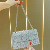 European and American High-End Diamond-Encrusted Small Square Evening Bag – Chain Shoulder and Crossbody Armpit Bag