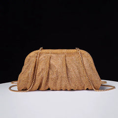 Women's Rhinestone Pleated Evening Bag – One-Shoulder, Crossbody Shiny Clutch for Formal Events