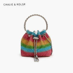 2025 High-End Pink Rainbow Diamond Evening Bag - Rhinestone Crossbody Handbag for Women