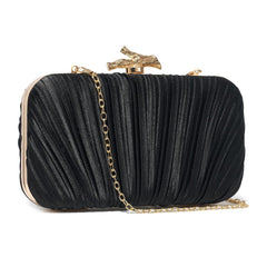 Elegant Pleated Satin Evening Clutch – Gold Handle Formal Party Bag for Women