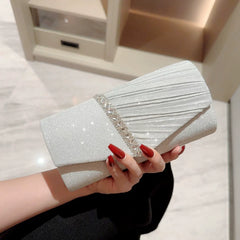 Rhinestone Pleated Evening Clutch Bag for Women – Small Envelope Handbag for Formal Events