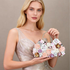 Pink Three-Dimensional Flower Evening Clutch with Mini Ring Detail